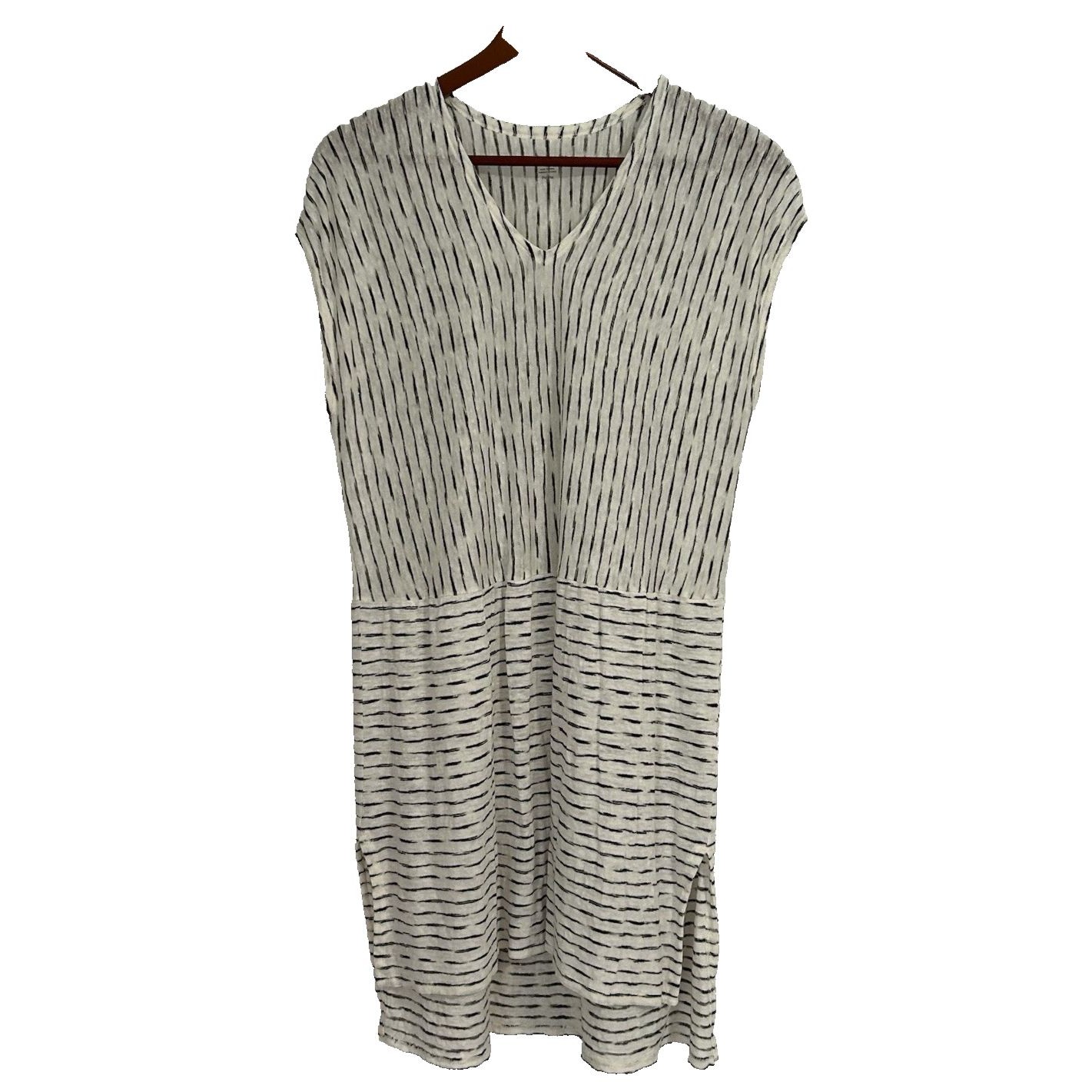 Eileen Fisher Tunic Women Petite M Ivory Black Stripe Linen Painterly Lagenlook